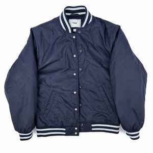 TNA Aritzia Navy Blue Quilted Varsity Bomber Sporty Jacket Snap Front Puffer